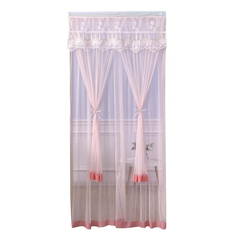 1PC Door Curtain Home Decoration Polyester Pleated Anti Mosquito Lace Embroidery Self Adhesive Double Layer