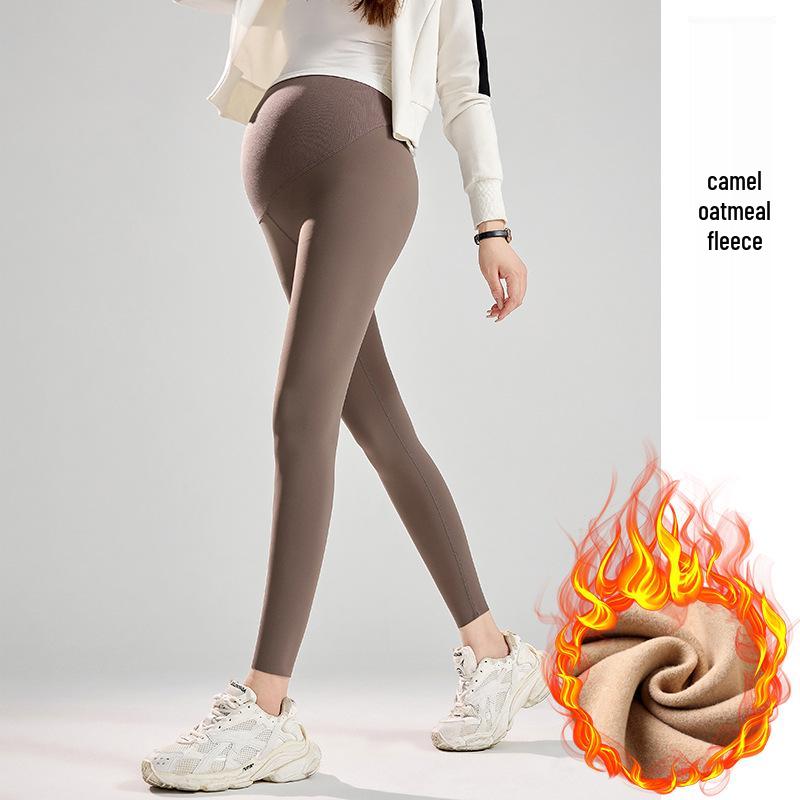 Nahtlose Umstands-Sharkskin-Leggings mit Bauchstütze und Samtfutter für Herbst und Winter