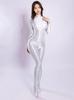 M XL Glänzend Nylon Catsuit Bodystocking Reißverschluss Offener Schritt Bodysuit Strumpfhose Leotard Einteiler Jumpsuit Fitness Body