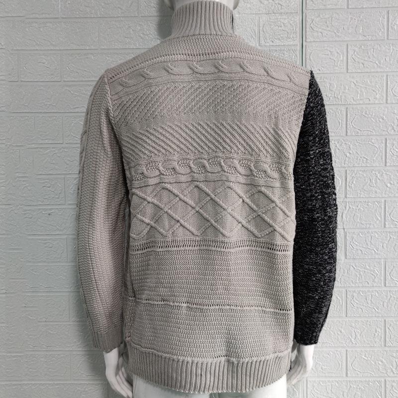 Men's Plus Size Color Block Buckle Knit Cardigan - High-Neck Long Sleeve Sweater for Autumn/Winter
