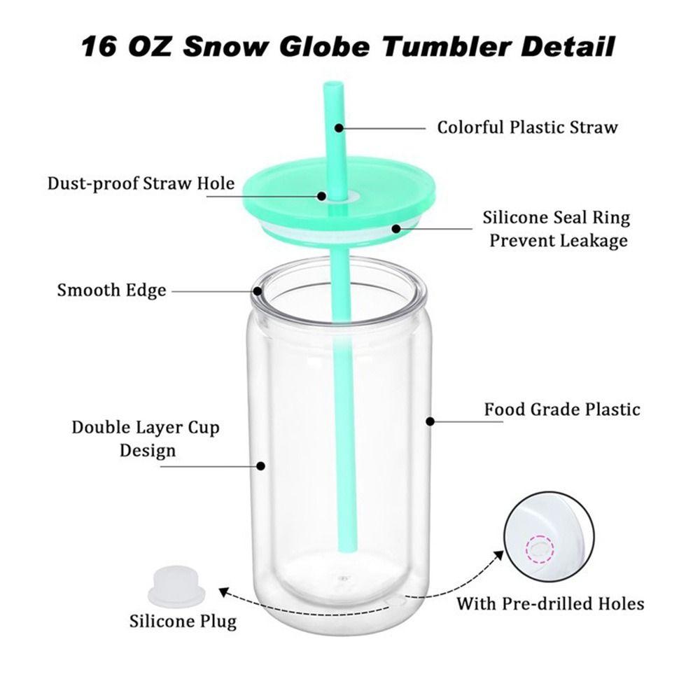 Reusable Mason Jar Cups Break-Resistant Snow Globe Tumbler Gift Water Bottles Holiday Gifts