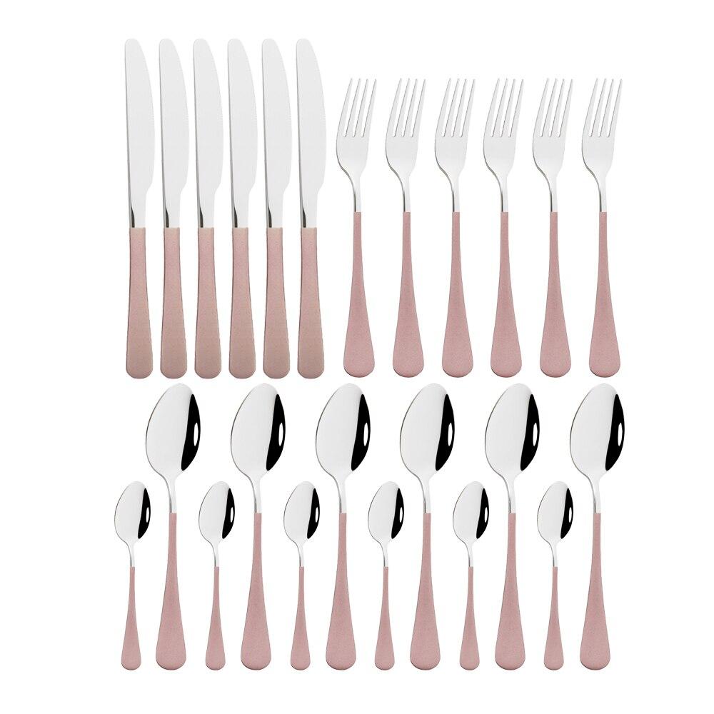 24Pcs/set Stainless Steel Dinner Black Gold Dinnerware Set Knife Fork Coffee Spoon Cutlery Set Kitchen Tableware Silverware Sets