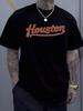 T Shirt Print ,Graphic-Cotton Tees Size Plus, Cartoon Round Neck Short Sleeve, 1pcs Houston Letter