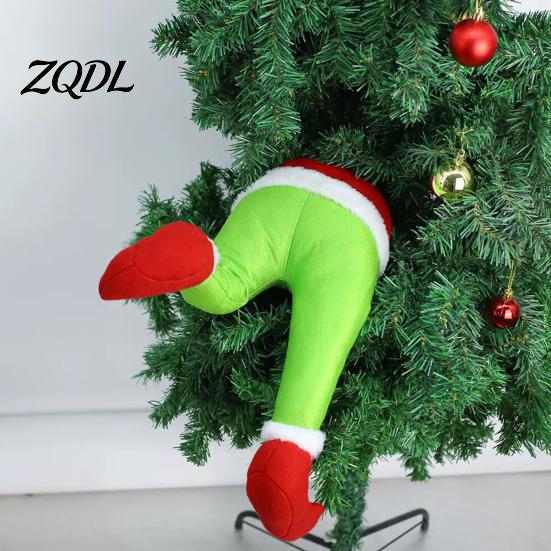 Funny Christmas Tree Leg Ornaments Elf Stuffed Ornaments, Santa Green/Red Legs Decorations, Poseable Creative Xmas Party Hanging Decor for Door Wreath