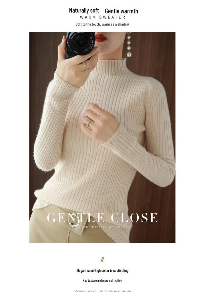 Women's Striped High-Neck Slim Fit Knit Sweater - 2025 Autumn/Winter Collection