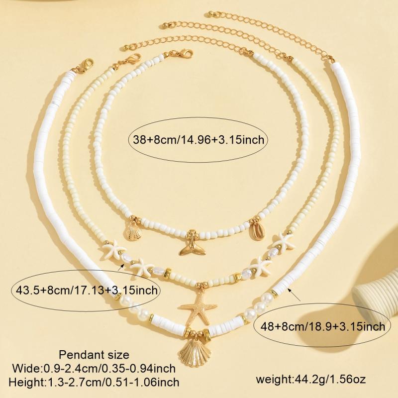 Bohemian Shell Chain Clavicle Necklace  Rice Beads Multi Layered Necklace Summer Sexy Beach Jewelry Gifts