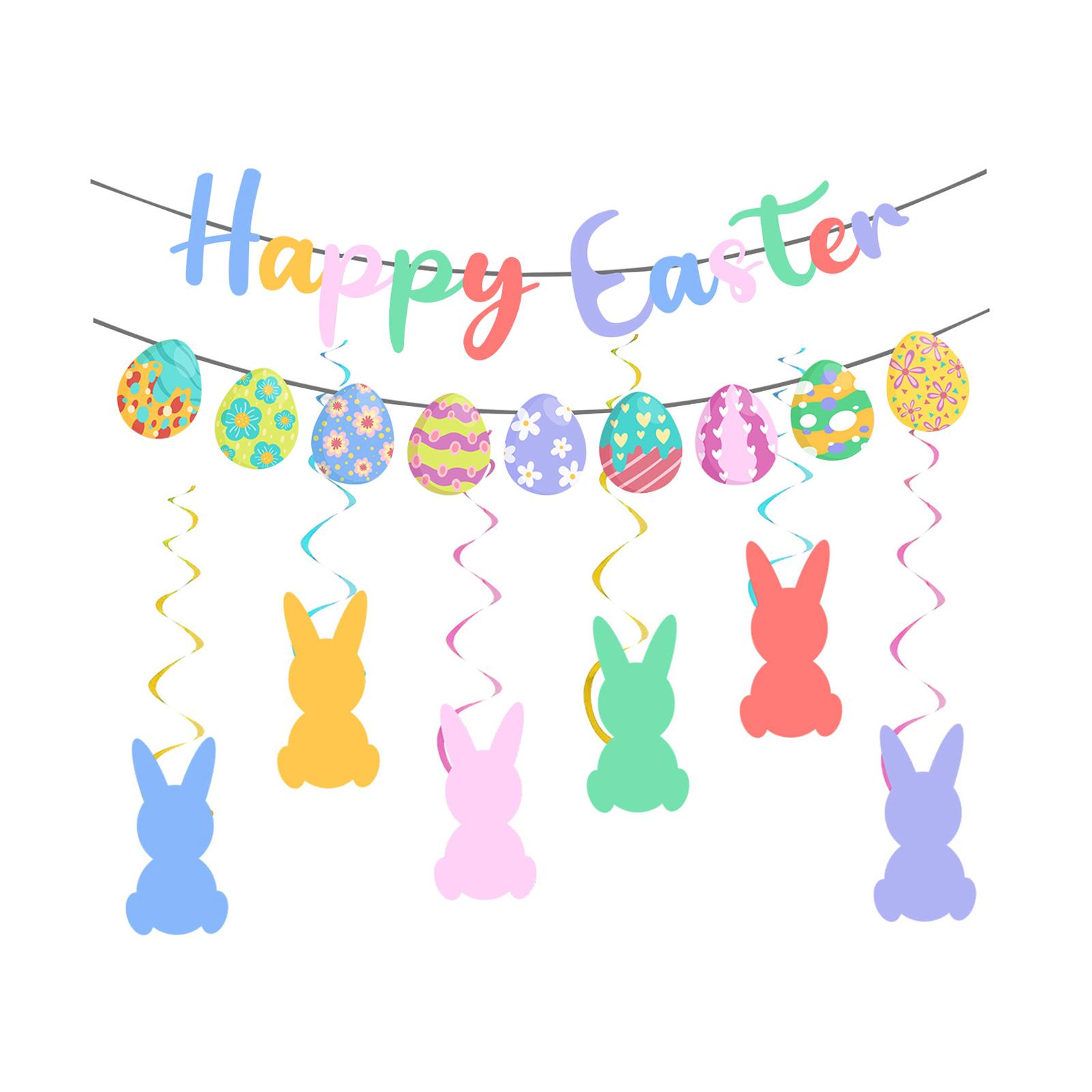 

Happy Easter Banner Decorative Easter Decoration Easter Bunny Rabbit Banner for Celebration Fireplace Festival Home Backdrop