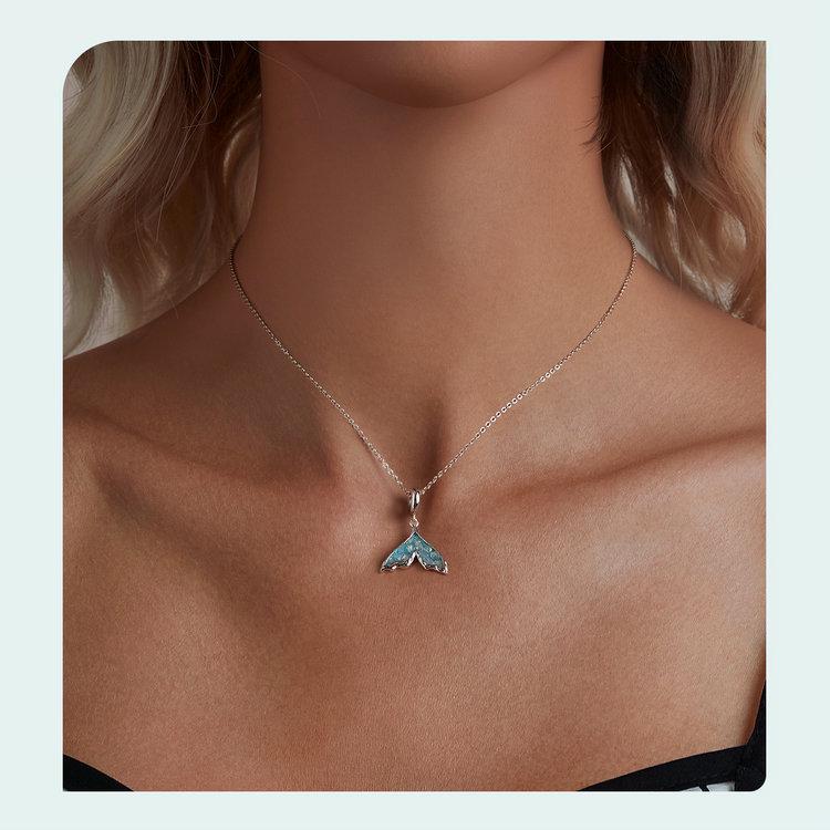 Exquisite Fantasy Blue Fishtail S925 Sterling Silver Pendant Charm for DIY Bracelet