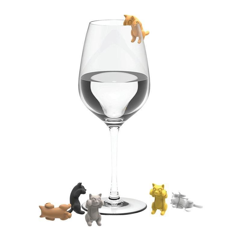 6pcs Wine Glass Markers Silicone Cat Drink Cup Charms Tags Glass Cup Sign for Wedding Party Decorations Champagne Cocktail Glass