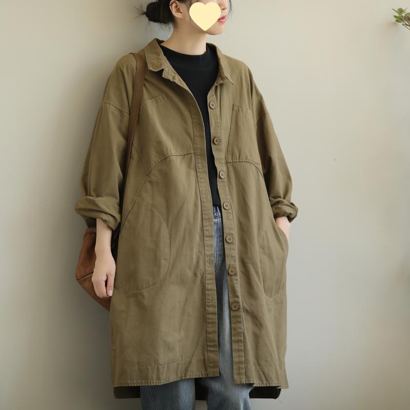 

Жіночий робочий стиль, флісовий вітрозахисний плащ середньої довжини з довгим рукавом - Вільний великий розмір, Пальто на весну та осінь L (Weight 100-155 lbs)