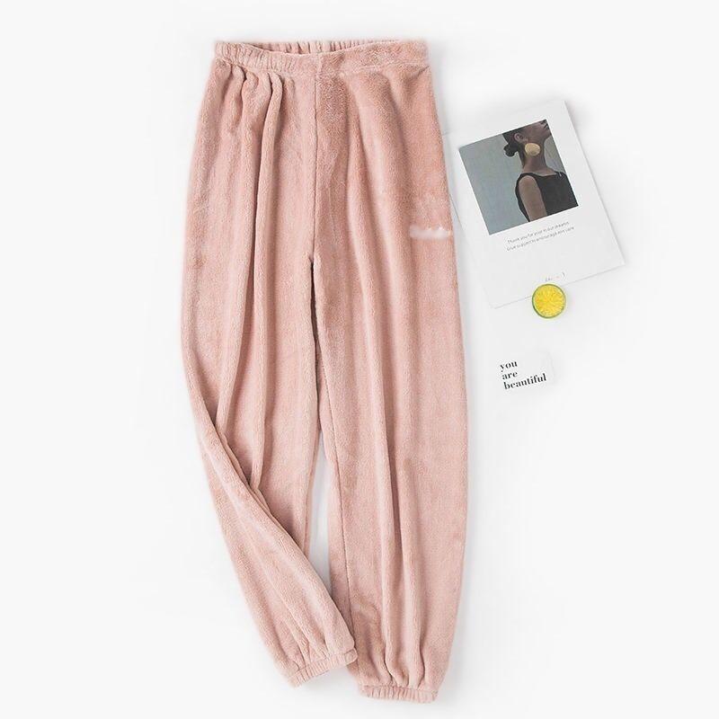 Leisure Thermal Pants Women Korean Fluffy Coral Fleece Lounge Pants Warm Soft Sleeping Pants for Home Travel Winter