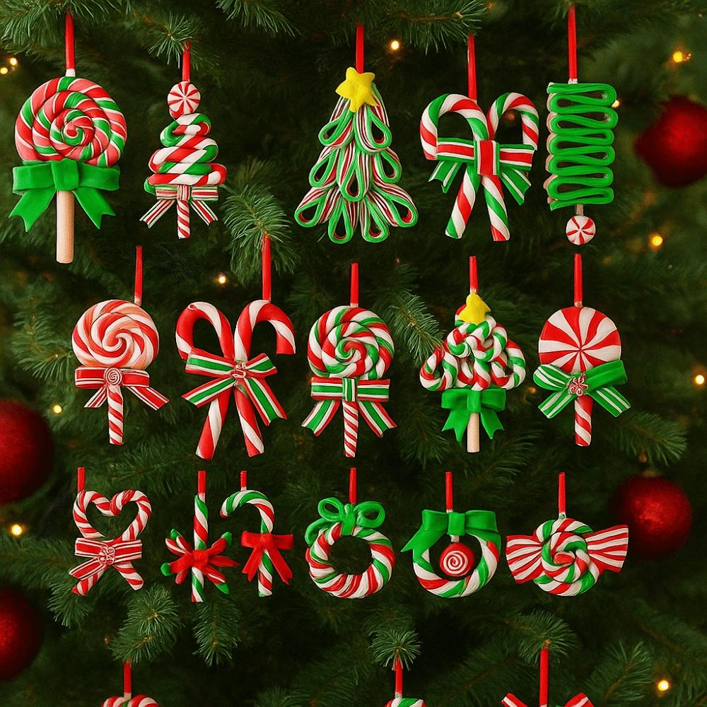 16/32Pcs Colorful Candy Cane Wooden Pendant Candy Cane Hanging Decoration  Xmas Party Supplies
