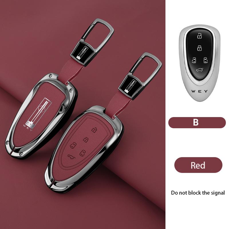 

New Zinc Alloy Leather Car Remote Key Case Cover Shell For Great Wall Wey Lanshan Dht-Phev New Energy Auto Keychain Accessories