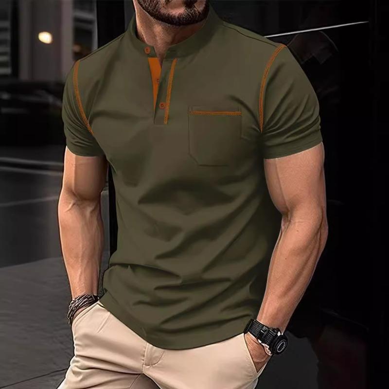 Herren Sommer Button-Down Poloshirt: einfarbig, kurzärmelig, mit Kragen, horizontal gestreift, lässig, schmal geschnittenes Oberteil