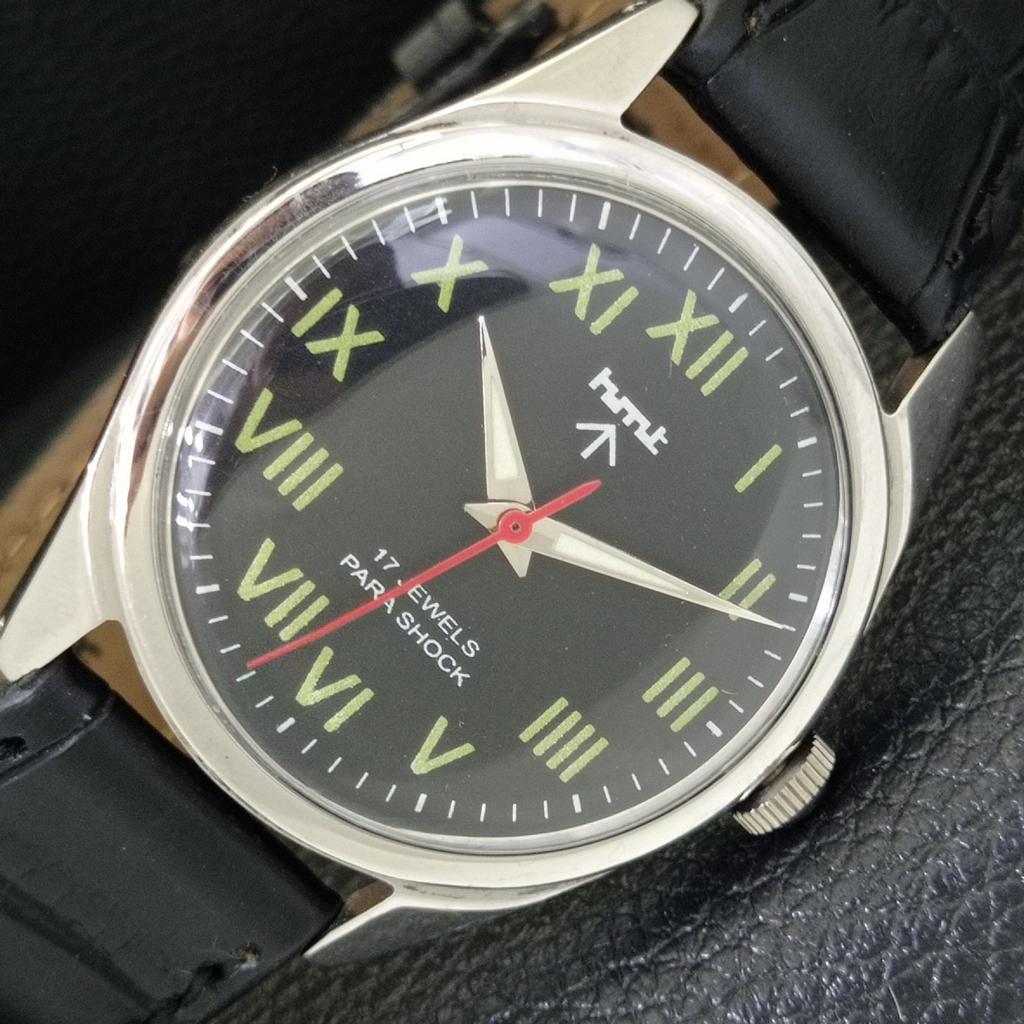 

HAND-WINDING VINTAGE HMT INDIAN MENS ROMAN FIGURE BLACK DIAL WATCH a702857-1 R211-a702857