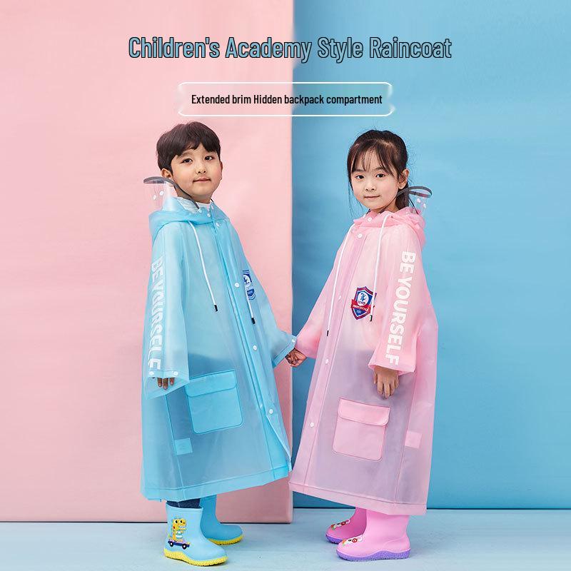 Kids' Academy Style Cartoon Raincoat with Invisible Backpack Feature