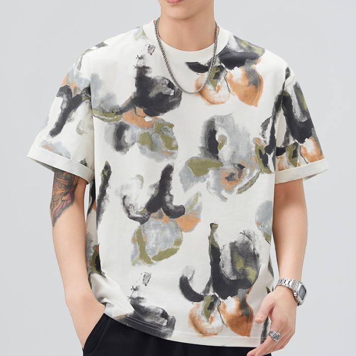 

Мужская новая летняя свободная футболка с круглым вырезом и короткими рукавами, тонкая футболка с принтом 4XL