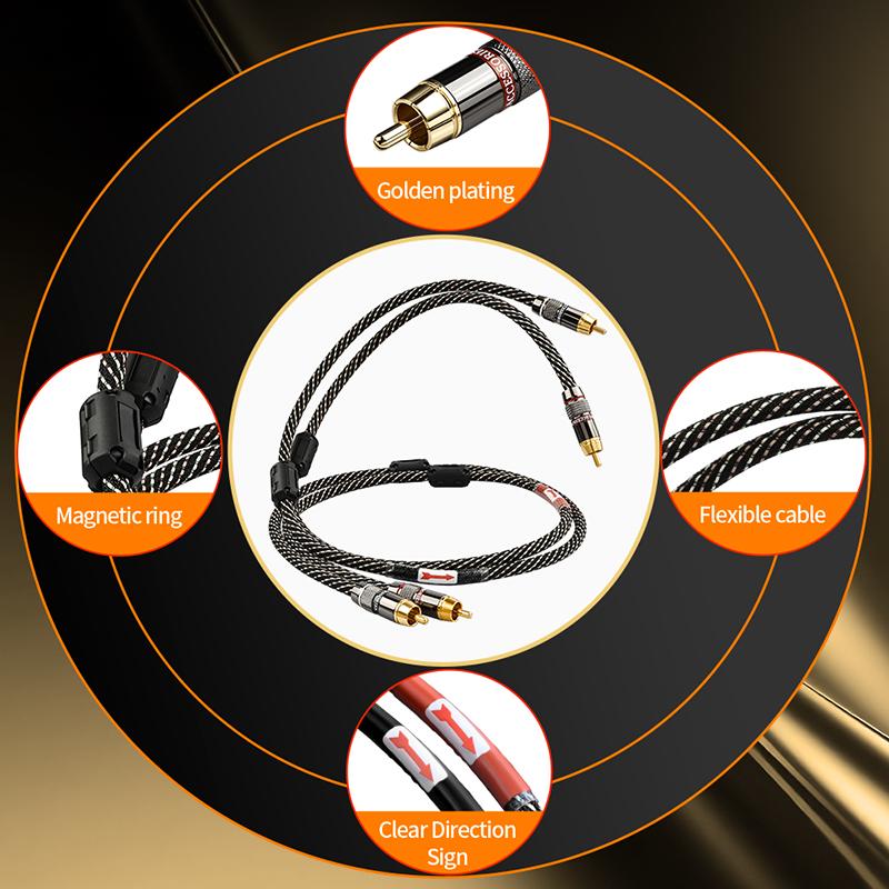 YYTCG HIFI Stereo RCA Audio Cable 6N OFC Male to Male 2RCA to 2RCA Audio Cable with Gold Plated Connector Plug For CD Amplifier