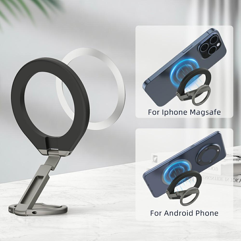 T5 Single-Sided Magnetic Desktop Phone Holder Metal Free Rotation Foldable Cellphone Stand for iPhone 16/16 Plus/16 Pro/16 Pro Max