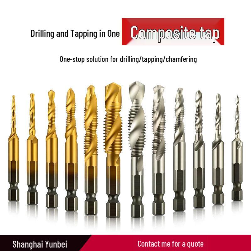 Yunbei Titanium-Plated High-Speed Steel Hex Shank Spiral Tap Drill