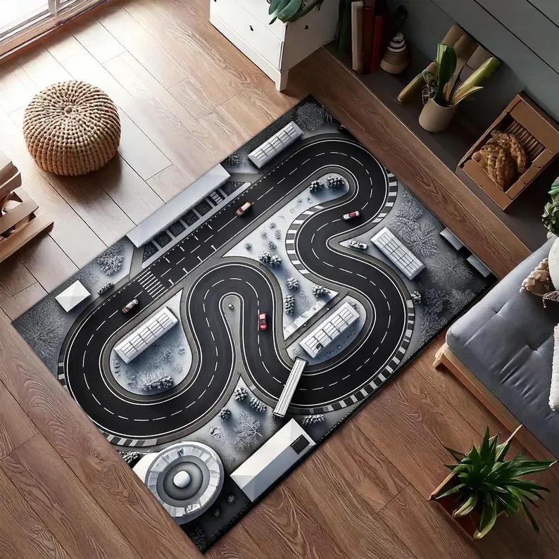 City Map Play Rug for Kids Room Town Road Track Carpet Toy Cars Interactive Playroom Floor Mat Nursery Toddler Home Decoration