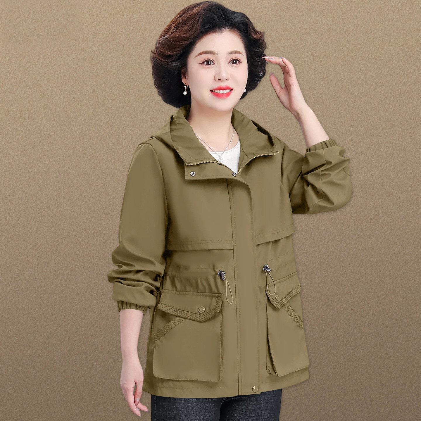 

Elegant Hooded Mid-Length Windbreaker for Middle-Aged Women - Spring/Autumn 2026 Collection 2XL (105-120 lbs)