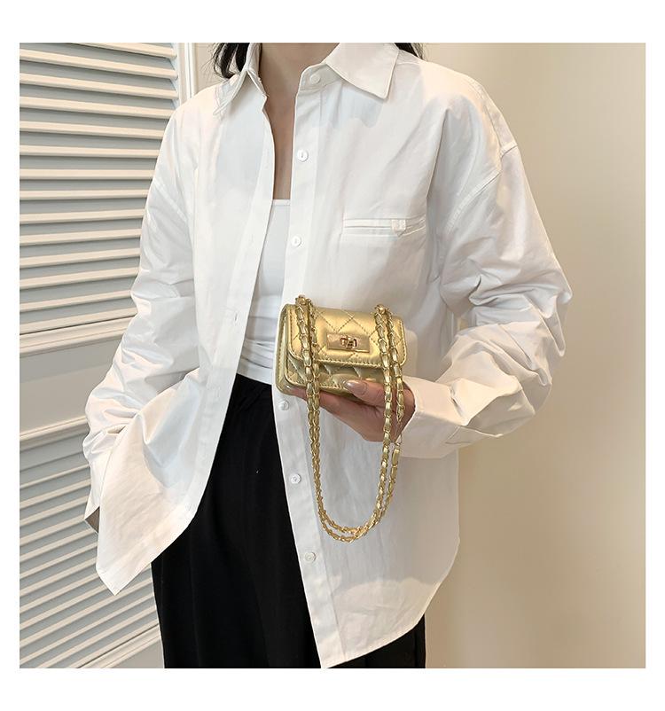 Korean Style Retro Women's Diamond Pattern Chain Crossbody Bag 2025 - Trendy Fashion Casual Small Square Shoulder Bag