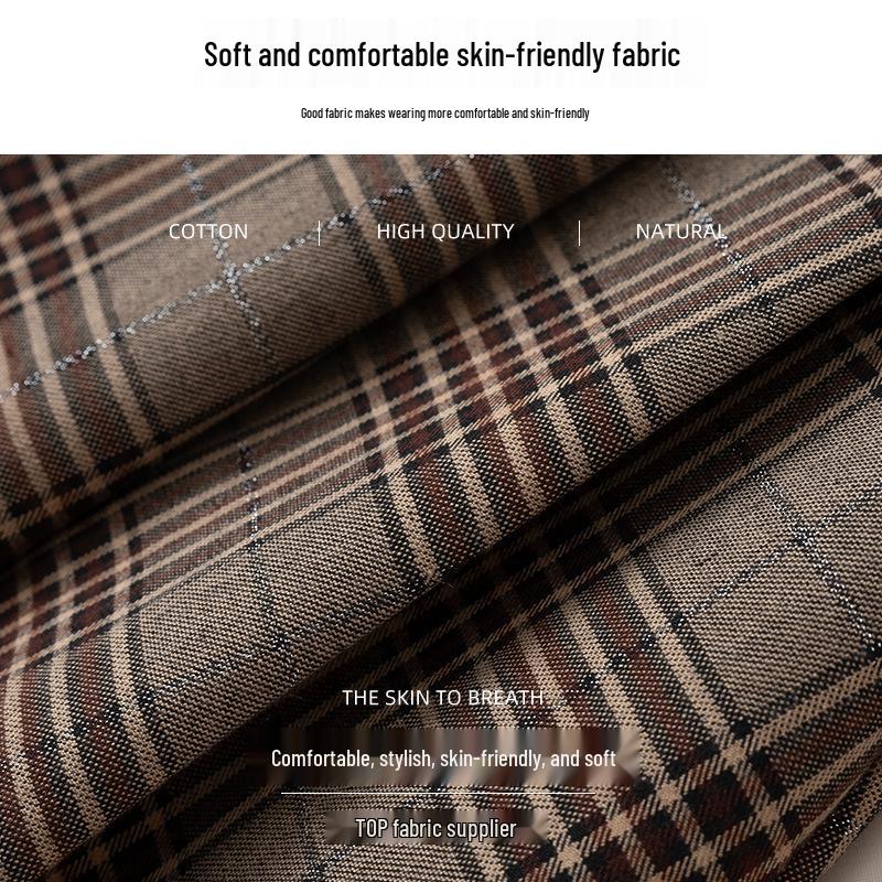2025 Women's High Waist Brown Plaid Pleated Skirt - Slimming College Style Autumn Short Skirt