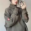 Japonský styl Vintage Podzimní Vítěz Nové Mikiny Dámské Rolák Výšivka Plus Samet High Street Dlouhý Rukáv Volné Topy