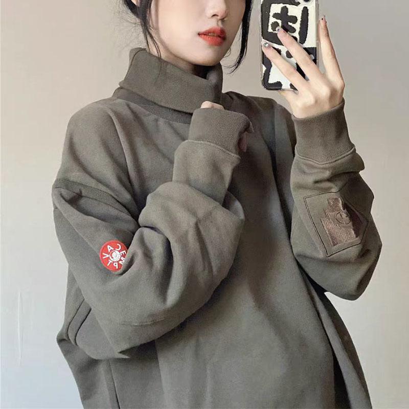 Japonský styl Vintage Podzimní Vítěz Nové Mikiny Dámské Rolák Výšivka Plus Samet High Street Dlouhý Rukáv Volné Topy