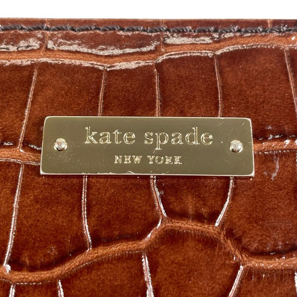 Kate Spade New York Croco Embossed Handbag Leather Brown Women Used