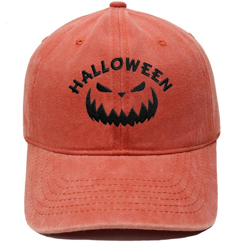 Halloween Pumpkin Grimace Embroidered Baseball Cap Washed Retro European and American Hip Hop Men's and Women's Casual Dad Hat
