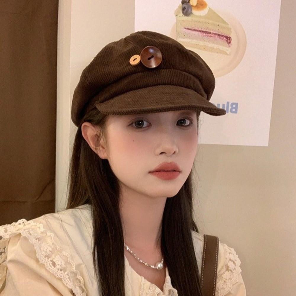 Y2k Double Button Berets Hat Japanese Painter Hat Retro Octagonal Hat  Sweet