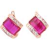 Purple Gold Square Earrings, Redstone Inlaid Zircon Women'S High-End Rose Gold-Plated Colored Gold Earrings.