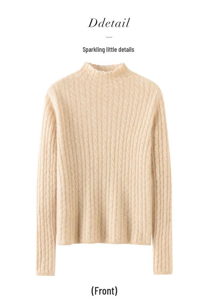 High-Neck Slim Fit Cashmere Knit Top: Elegant Solid Color Base Layer