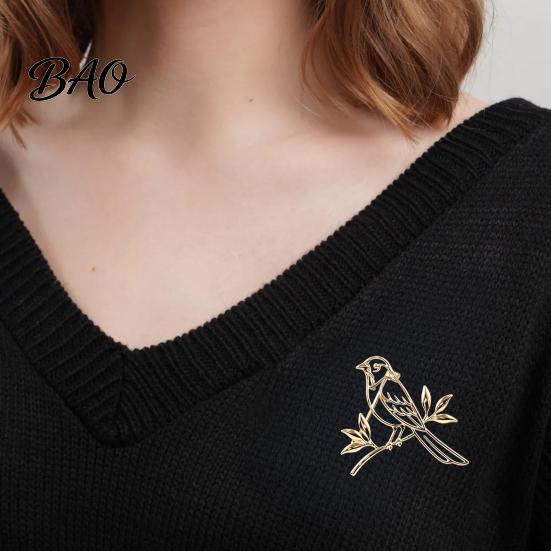 Elegant Bird Brooch Golden Plated Hollow Brooch, Standing on Branch Lapel Pin, Hats Bags Scarves Clothes Decorative Accessory Women Dresses Jewelry