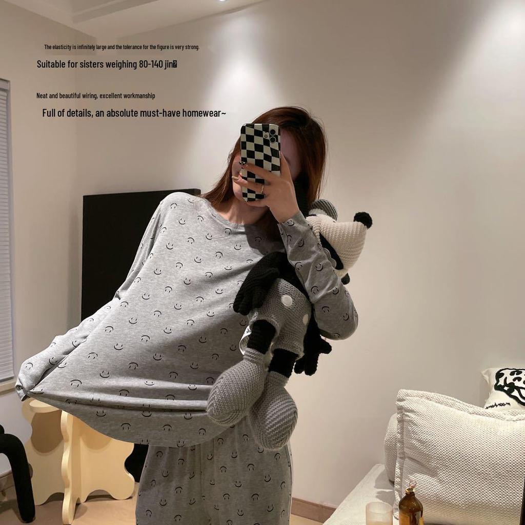 Set de lounge Smiley pentru femei: Mânecă Lungă & Pantaloni pentru Toamnă/Iarnă