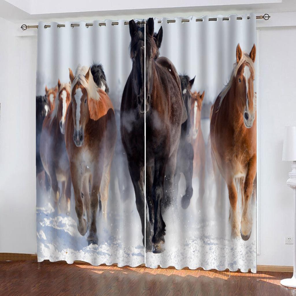 Horse Animal 100% Polyester Home Decor Living Room Bedroom Blackout Curtains Balcony Screen Cartoon Cute Perforated