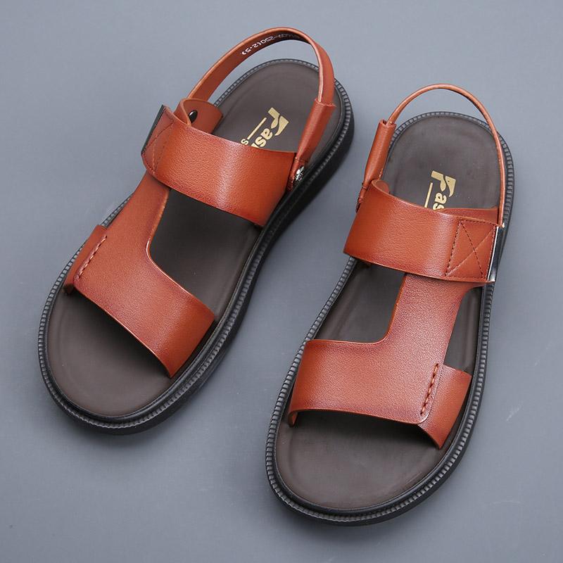 Men's High Quality Beach Shoes Sandals Cow Quality Genuine Leather Non-slip Men's Slippers Breathable Two Uses Soft Beach Shoes