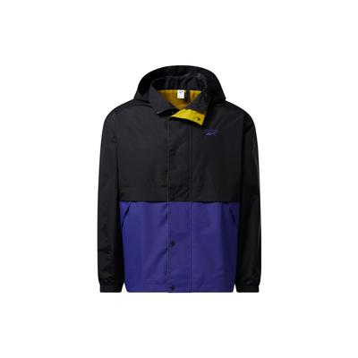 Clásicos Retro Exterior Tejido Bloque de Color Logotipo Chaqueta Casual con Capucha Unisex Chaqueta Negro HB9670