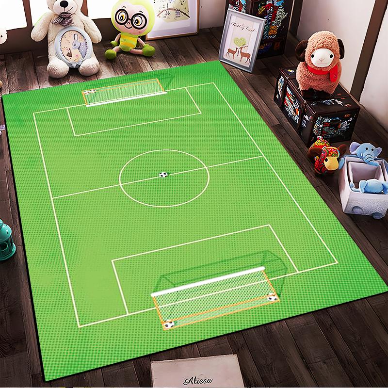 Green Soccer Field Carpet, Kids Play Mat, Sports Theme Home Decor Suitable for use as an anti-slip for living room bedroom sofas