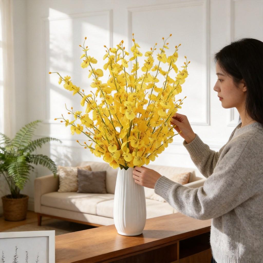 Phalaenopsis Orchid Artificial Flower Bouquet For Wedding Decor And Home Office Display