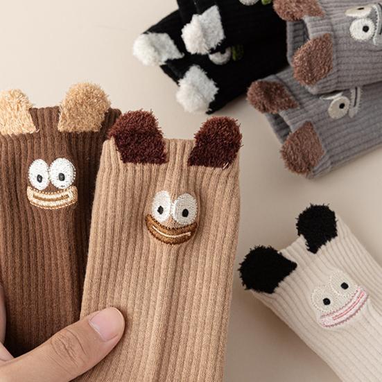 Yousheng Cute Crew Socks Cartoon Embroidery Silly Socks Ribbed Casual Funny Socks with Plush Ears for Women Christmas Gift