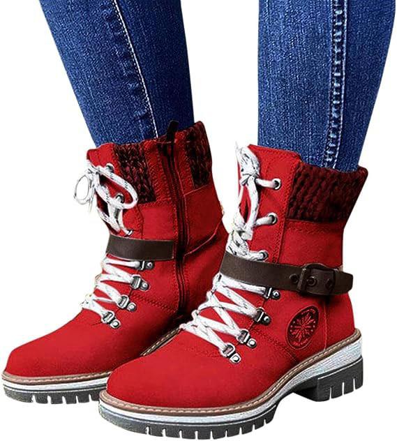 Autumn and winter large size women's high-top long tube belt buckle wool mouth lace-up Martin boots boots
