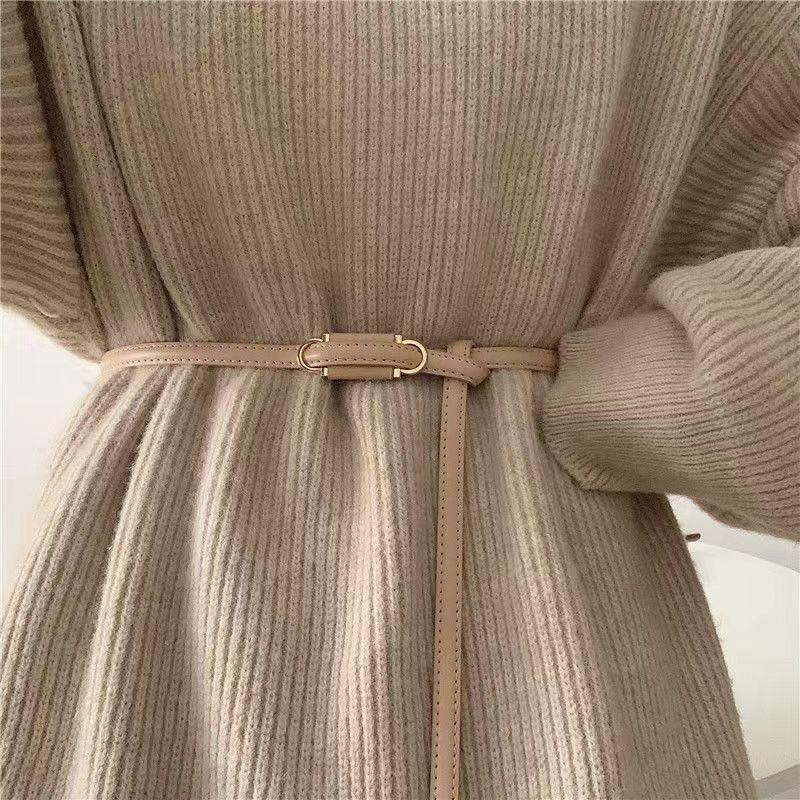 

Elegant Knotted No Hole Dress Soft Leather Versatile Fashion Sweater Jeans Belt Decorative Style XPBeige