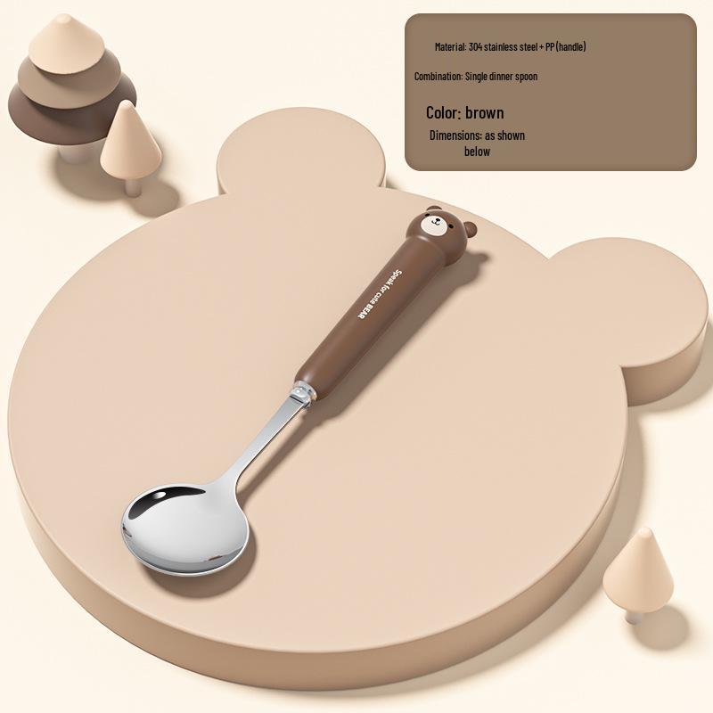 Conjunto de Talheres Portátil de Aço Inoxidável 304 Estilo Inspirado Desenho Animado: Colher, Garfo e Hashis para Estudantes e Trabalhadores de Escritório