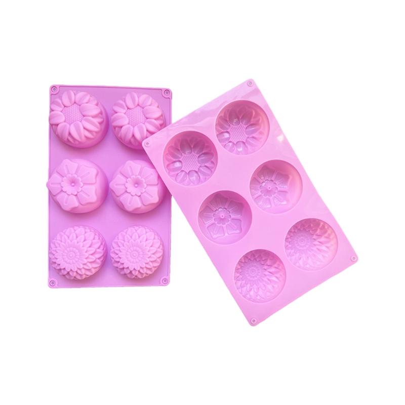 6 Cavity Silicone Flower Baking Molds Heat Resistant Nonstick Easy Releases For Cakes Cupcakes Dessert Soap Making