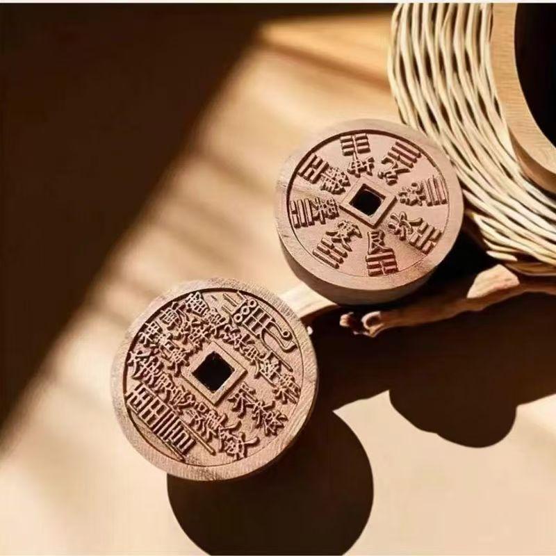 Peach Wood Ghost Coin Pendant Necklace & Keychain for Men and Women