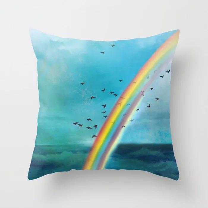 New Ocean Peak Landscape Painting Pillow Case Chinese Ink Scenery Pattern Car Sofa Pillow Cushion Cover