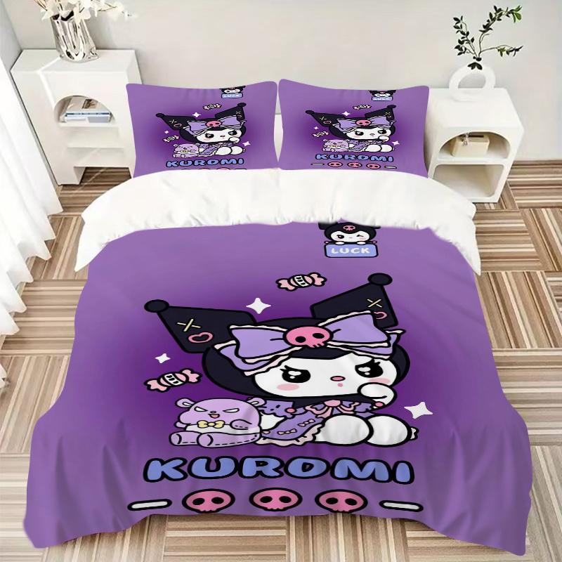 3pcs Luck Kuromi Sanrio Print Bedding Set (1 Cover + 2 Pillowcases, Without Inserts), Soft and Comfortable W058